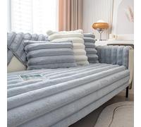 GYHH Thick Rabbit Plush Striped Sofa Cover, NonSlip Sofa Cushion Covers Furniture Protector for I Shape Corner L Shape 1 2 3 4 Seater Recliner Fluffy Couch Covers