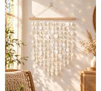 GYHPD 22" x 22" Handmade Capiz Shell Wall Art, Real Natural Capiz Shell Wall Hanging with Solid Birch Wood Frame, Coastal Wall Decor for Living Room, Bedroom, Entryway, Beach House, Ready to Hang