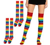 GYIOFAI 2 Pairs Rainbow Socks,Rainbow Knee High Long Striped Thigh High Socks, Thigh Socks for Women and Girls Daily Wear Cosplay Carnival Party Halloween Costumes (Rainbow)
