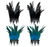 GYIOFAI 2 Pairs Women's Feather Wrist Cuffs, Lace Feather Gloves, Gothic Mesh Wristband, Feathers Cuffs for Wrists Black and Blue, for Cosplay Halloween Carnival (2 color)