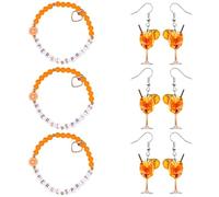 GYIOFAI Aperol Spritz Gift Set Orange Aperol Gift for Women, 3 x Aperol Bracelets 3 Pairs Earrings Wine Glass, Aperol Spray Costume Accessories Perfect as Aperol Gifts for Carnival Parties