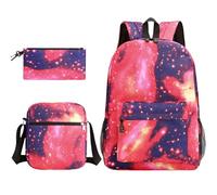 Gyios Backpack Light Water Resistant Boy School Set 3 Pieces Bags for Teenage Boys Casual Daypack+Small Shoulder Bag+Pencil Case (3 Pcs)-red