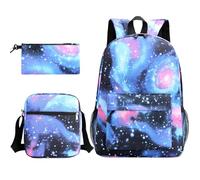 Gyios Backpack Light Water Resistant Boy School Set 3 Pieces Bags for Teenage Boys Casual Daypack+Small Shoulder Bag+Pencil Case (3 Pcs)-Blue A