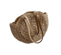 Gyios Bag Women’s Summer Round Straw Bag, Handmade Rattan Woven Shoulder Handbag, Large Capacity Travel Beach Purse-khaki Hollow-43x2x38cm