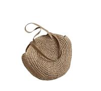 Gyios Bag Women’s Summer Round Straw Bag, Handmade Rattan Woven Shoulder Handbag, Large Capacity Travel Beach Purse-khaki-43x2x38cm