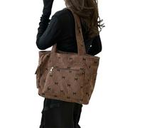 Gyios Bag Women's Bow Pattern Commuting Bag, Corduroy Handbag, Large Capacity Multi-pocket Fashion Shoulder Bags, Casual Underarm Purse-coffee