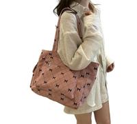 Gyios Bag Women's Bow Pattern Commuting Bag, Corduroy Handbag, Large Capacity Multi-pocket Fashion Shoulder Bags, Casual Underarm Purse-pink
