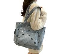 Gyios Bag Women's Bow Pattern Commuting Bag, Corduroy Handbag, Large Capacity Multi-pocket Fashion Shoulder Bags, Casual Underarm Purse-blue