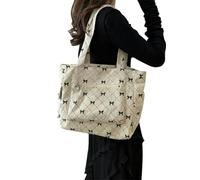 Gyios Bag Women's Bow Pattern Commuting Bag, Corduroy Handbag, Large Capacity Multi-pocket Fashion Shoulder Bags, Casual Underarm Purse-beige