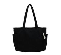 Gyios Bag Women's Fashionable Striped Velvet Handbag, Simple Corduroy Shoulder Bag, Large Capacity Colorful Commuting Bag-black