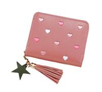 Gyios Bag Women's Mini Tassel Wallet, Cute Short Zipper Pu Leather Coin Purse, Lovely Hand Wallets-Dark Pink