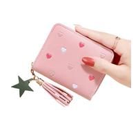 Gyios Bag Women's Mini Tassel Wallet, Cute Short Zipper Pu Leather Coin Purse, Lovely Hand Wallets-Light Pink
