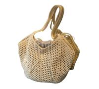 Gyios Bag Women's Summer Beach Straw Woven Bag, Hollow-out Lightweight Large Capacity Shoulder Shopper Tote-beige