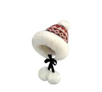 Gyios Beanie Hats For Women Fashion Knit Pullover Hat Women's Winter Earflap Cap Fleece-lined Thickened Windproof Vintage Hat-black Red