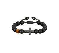 Gyios Bracelet Men's Flag Cross Black Frosted Tiger Eye Stone Elastic Adjustable Bracelet-first Holy Communion