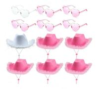 Gyios bucket hat Cap Bulk Cowboy Hats 6-48 Pack Wide Brim Feather Western Cowgirl Party Wedding Costume Men Women-1white Multi Pink B-10 Set