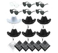 Gyios bucket hat Cap Bulk Cowboy Hats 6-48 Pack Wide Brim Feather Western Cowgirl Party Wedding Costume Men Women-1white Multi Black C-6 Set