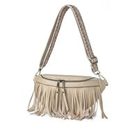 Gyios Bum Bag Crossbody Retro Tassel Pleated Chest Macaron Color Girls Small Bag-beige