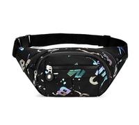 Gyios Bum Bag Sport Zipper Pockets Hiking Waist Packs with Colorful Letters and Adjustable Shoulder Straps Crossbody Bag-Black