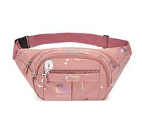 Gyios Bum Bag Sport Zipper Pockets Hiking Waist Packs with Colorful Letters and Adjustable Shoulder Straps Crossbody Bag-Pink A