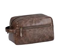 Gyios Clutch Bag Vintage Travel Toiletry with Side Handle,Multi-Zipper Cosmetic Pouch for Men Business Trips Daily Journeys-Dark Brown
