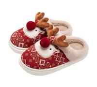 Gyios Cotton slippers New Winter Women’s - Cute Cartoon Deer Design, Non-slip Pvc Sole, Upper, Indoor Christmas House Shoes-red-36-37