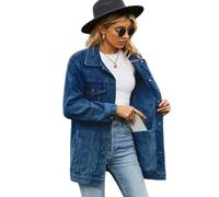 Gyios denim jackets women Autumn Winter Versatile Denim Jacket For Women Fashion Loose Mid Length Jeans Coat Casual Female Clothing S-2xl-dark Blue-xxl