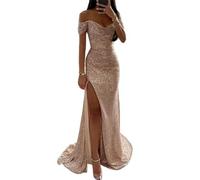 Gyios dress Elegant Off-shoulder Gown Dress Solid Color Long Sleeve Sequin V-neck Maxi Dress For Evening Party Female-c-s