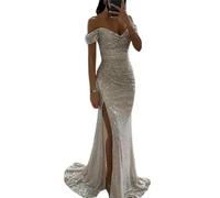 Gyios dress Off-shoulder Gown Dress Elegant Sequin V-neck Maxi Dress For Evening Party Prom Off Shoulder Slim Split Long Dress-s-l