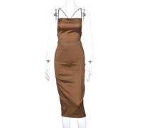Gyios dress Summer Backless Bodycon Slip For Women, Sexy Solid Strap Evening, Birthday Party & Y2k Style-nz7018-brown-l