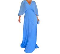 Gyios dress Summer Pleated Dresses Women V-neck Spring Maxi Party Prom Maxi Dress High Waist Casual Streetwear Elegant Vestidos-sky Blue-xxl