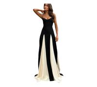 Gyios Dress Women's Spaghetti Strap Black and White Colorblock Fashion Sleeveless Long Flowing Ball Gown-Black White-l