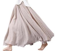 Gyios Long Skirt Summer Skirt, Cotton And Linen Skirt, Linen Solid Color Long Skirt, Loose Wide Skirt, Pleated A-line Skirt-beige-75cm