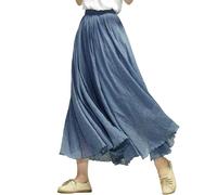 Gyios Long Skirt Summer Skirt, Cotton And Linen Skirt, Linen Solid Color Long Skirt, Loose Wide Skirt, Pleated A-line Skirt-blue 2-95cm