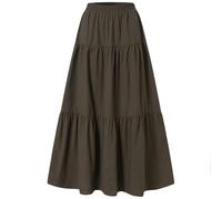 Gyios Long Skirt Vintage Pleated Skirt Fashion Harajuku High Waist Long Skirt Retro Ramie Cotton Clothes-m-dark Brown