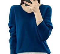 Gyios long sleeve sweaters Women V-neck Merino Wool Sweater Pullover, Cashmere Knitwear, Autumn Winter Basic Warm Jumper, Soft Casual Ladies Clothing Tops-seaweed Blue-m