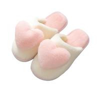 Gyios Memory Foam Slippers Winter Warm Heart Pattern Cotton Women Indoor Casual Comfortable Sandals Men Thicken Adult Shoes-pink-36-37