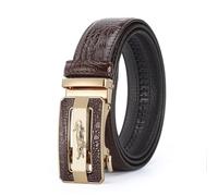 Gyios Men's Belts Men's Leather Belt Business Automatic Buckle Belt Young People Simple High Trouser Belt-gold Buckle Coffee Belt-115 cm