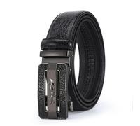 Gyios Men's Belts Men's Leather Belt Business Automatic Buckle Belt Young People Simple High Trouser Belt-black Buckle Black Belt-125 cm
