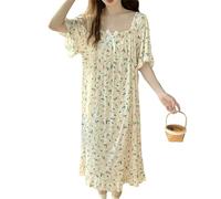 Gyios pyjamas for women Plus Size 5xl150kg Summer Women Sleep Dress Flower Nightdress Short Sleeve Home Wear Sweet Nightgown Floral Nightdress-blue-5xl(125-150kg)