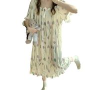 Gyios pyjamas for women Plus Size 5xl150kg Summer Women Sleep Dress Flower Nightdress Short Sleeve Home Wear Sweet Nightgown Floral Nightdress-white-5xl(125-150kg)