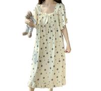 Gyios pyjamas for women Plus Size 5xl150kg Summer Women Sleep Dress Flower Nightdress Short Sleeve Home Wear Sweet Nightgown Floral Nightdress-beige-5xl(125-150kg)