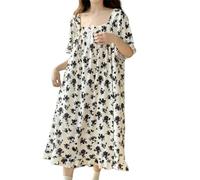 Gyios pyjamas for women Plus Size 5xl150kg Summer Women Sleep Dress Flower Nightdress Short Sleeve Home Wear Sweet Nightgown Floral Nightdress-black-5xl(125-150kg)