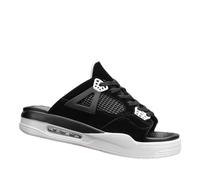 Gyios Sandals Men Men's Pu Slide Air Cushion Thick Anti-slip Wear Resistant Open Toe Slippers For Daily Outdoor All Season Wear-black & Gray-45