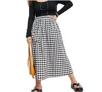 Gyios skirt Plus Size Elastic Waist Black And White Checked Summer Midi Skirt Pocket Front Gingham A-line Skirt Large Size 6xl 7xl-black-4xl