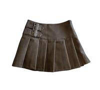 Gyios Skirt S-3xl Pu Leather Mini Skirt Women Vintage High Waist Pleated Skirts Streetwear Black Slim Casual A Line Skirts-coffee-xxl