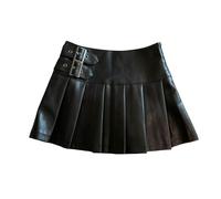 Gyios Skirt S-3xl Pu Leather Mini Skirt Women Vintage High Waist Pleated Skirts Streetwear Black Slim Casual A Line Skirts-black-m