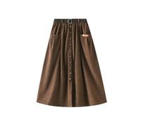 Gyios Skirt Women's Autumn Winter Corduroy Midi Skirt with Button Pockets Belt Black Yellow Pleated Slit Skirt-Coffee-Free