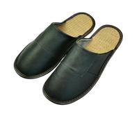Gyios slippers Genuine Leather Linen Homes In Indoor Slipper Spring Autumn Men Women Elderly Slides Non-slip Casual Single Shoes-black-37-38
