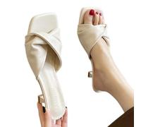 Gyios slippers Women's Beige Twist Knot Mule Slides, Square Toe Kitten Heel Sandals, Elegant Slip-on Dress Shoes For Daily-beige-38